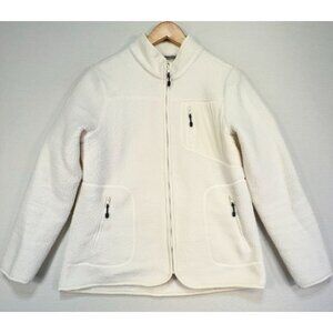 T By Talbots Womens Fleece Zip-Up Jacket Pockets Size M Ivory